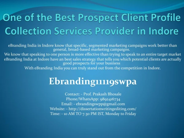 one of the best prospect client profile collection services provider in indore