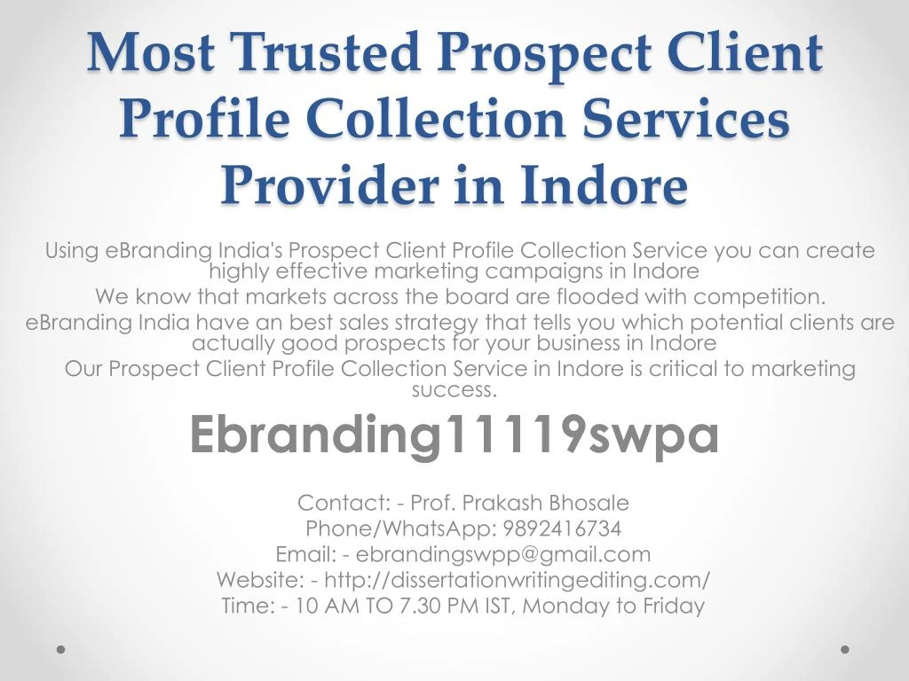 most trusted prospect client profile collection services provider in indore