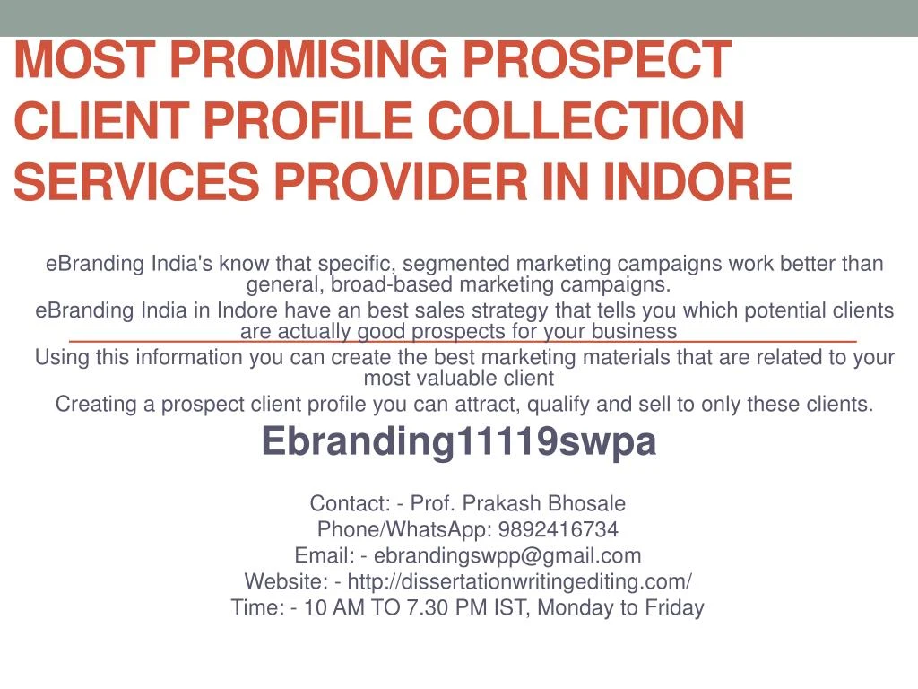 most promising prospect client profile collection services provider in indore
