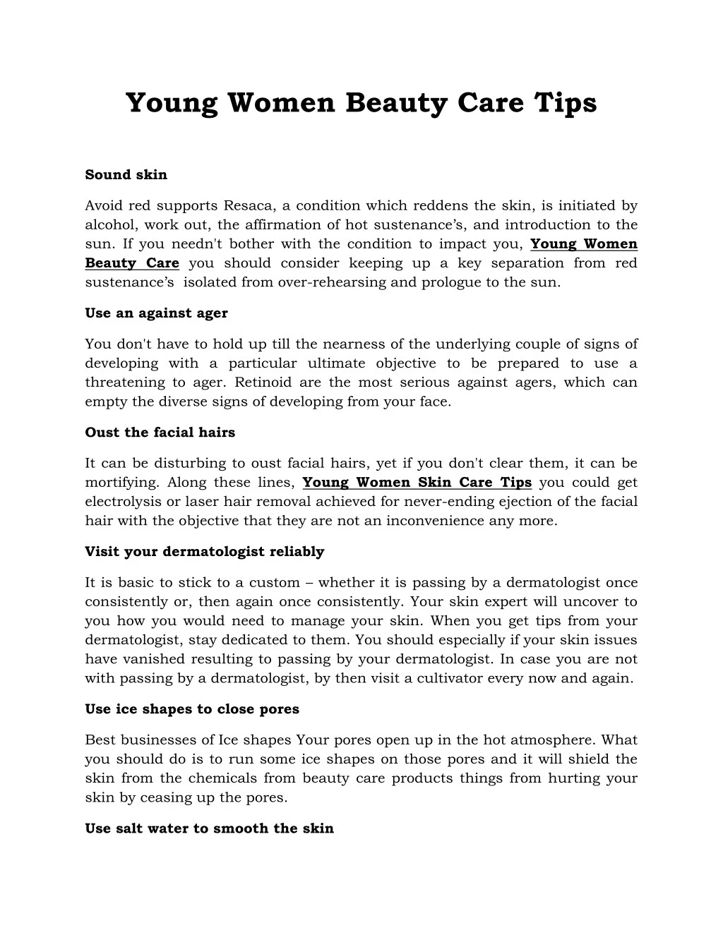 young women beauty care tips