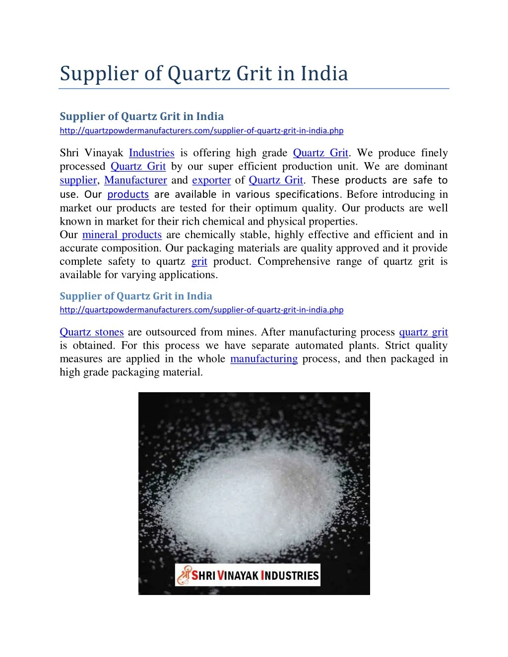 supplier of quartz grit in india