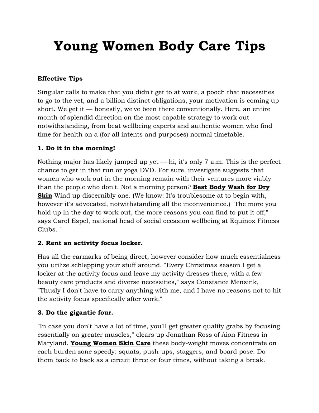 young women body care tips