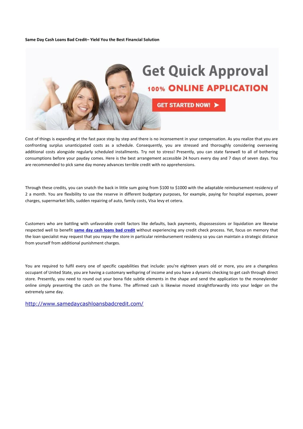 same day cash loans bad credit yield you the best