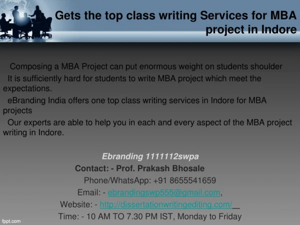 writing Services for MBA project in Indore