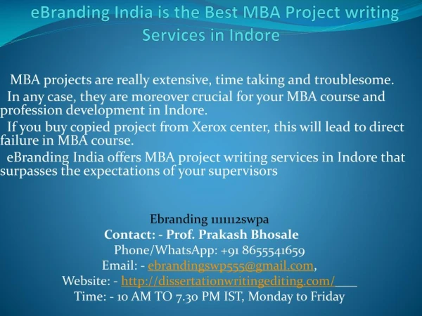 Best MBA Project writing Services in Indore