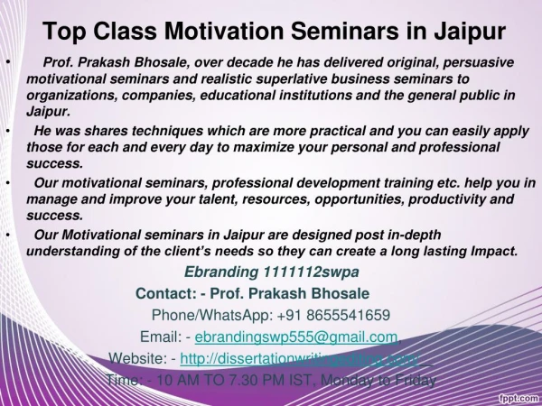 Top Class Motivation Seminars in Jaipur