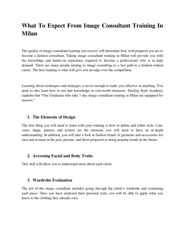 What to expect from image consultant training in milan