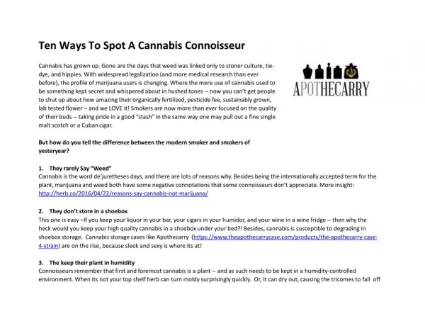 Ten Ways To Spot A Cannabis Connoisseur