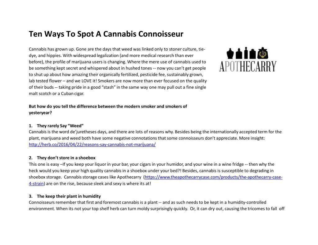 ten ways to spot a cannabis connoisseur