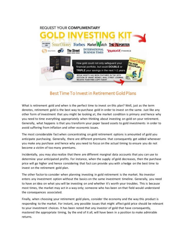 Best Time To Invest in Retirement Gold Plans