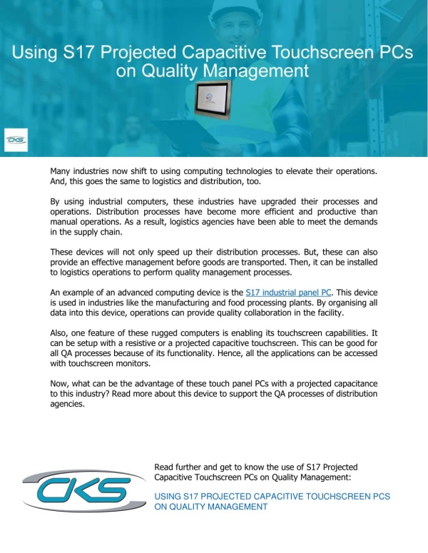 Using S17 Projected Capacitive Touchscreen PCs on Quality Management