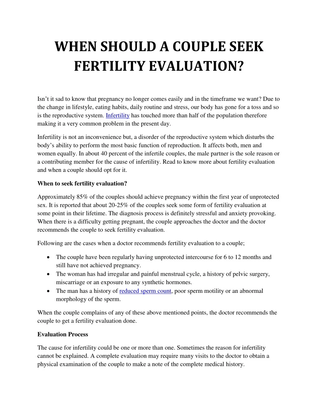 when should a couple seek fertility evaluation