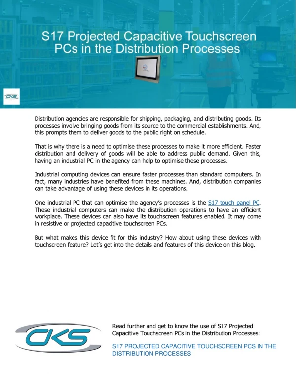 S17 Projected Capacitive Touchscreen PCs in the Distribution Processes
