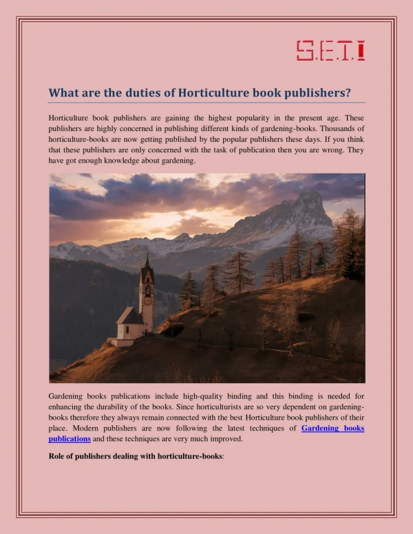 What Are The Duties Of Horticulture Book Publishers? : S.E.T.I