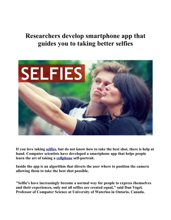 Researchers develop smartphone app that guides you to taking better selfies