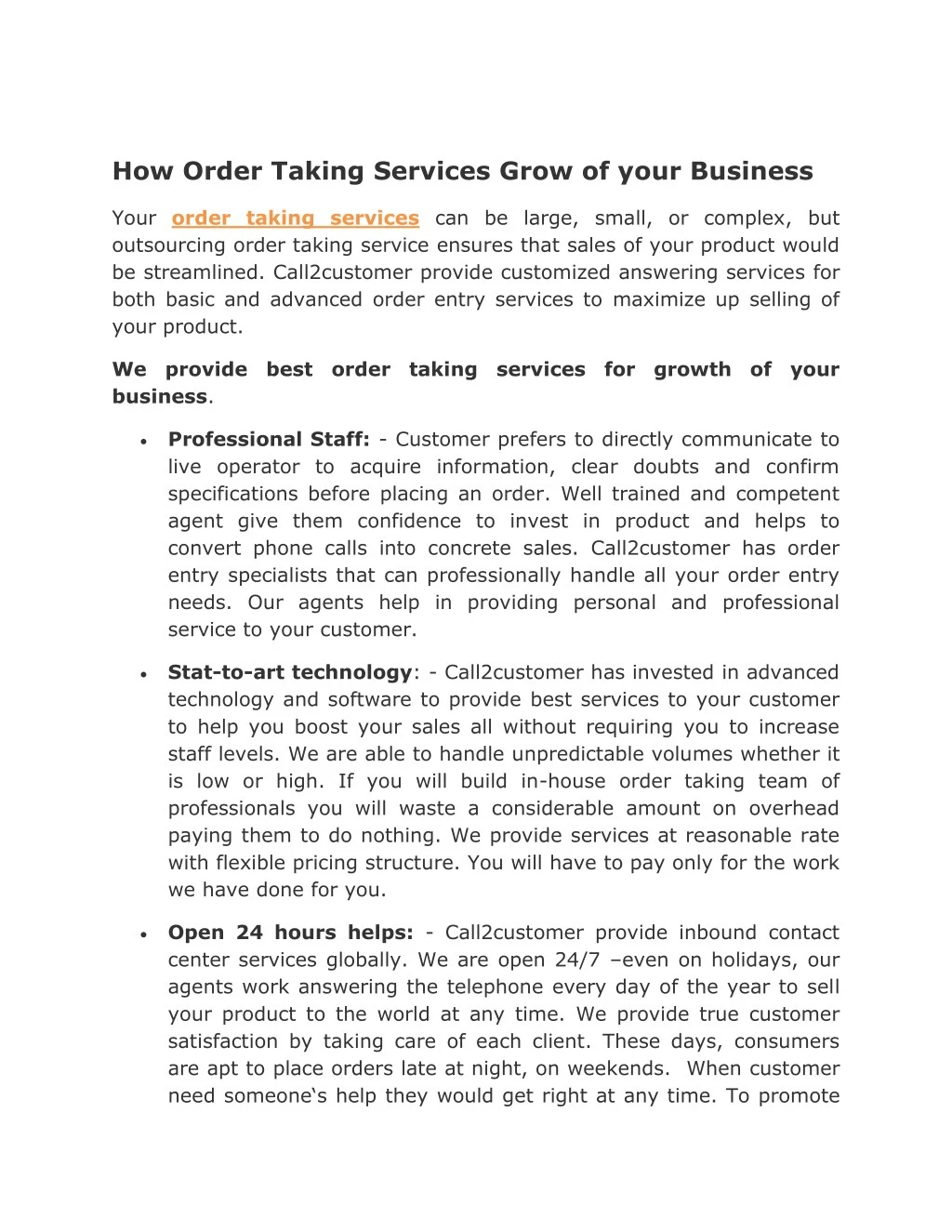 how order taking services grow of your business