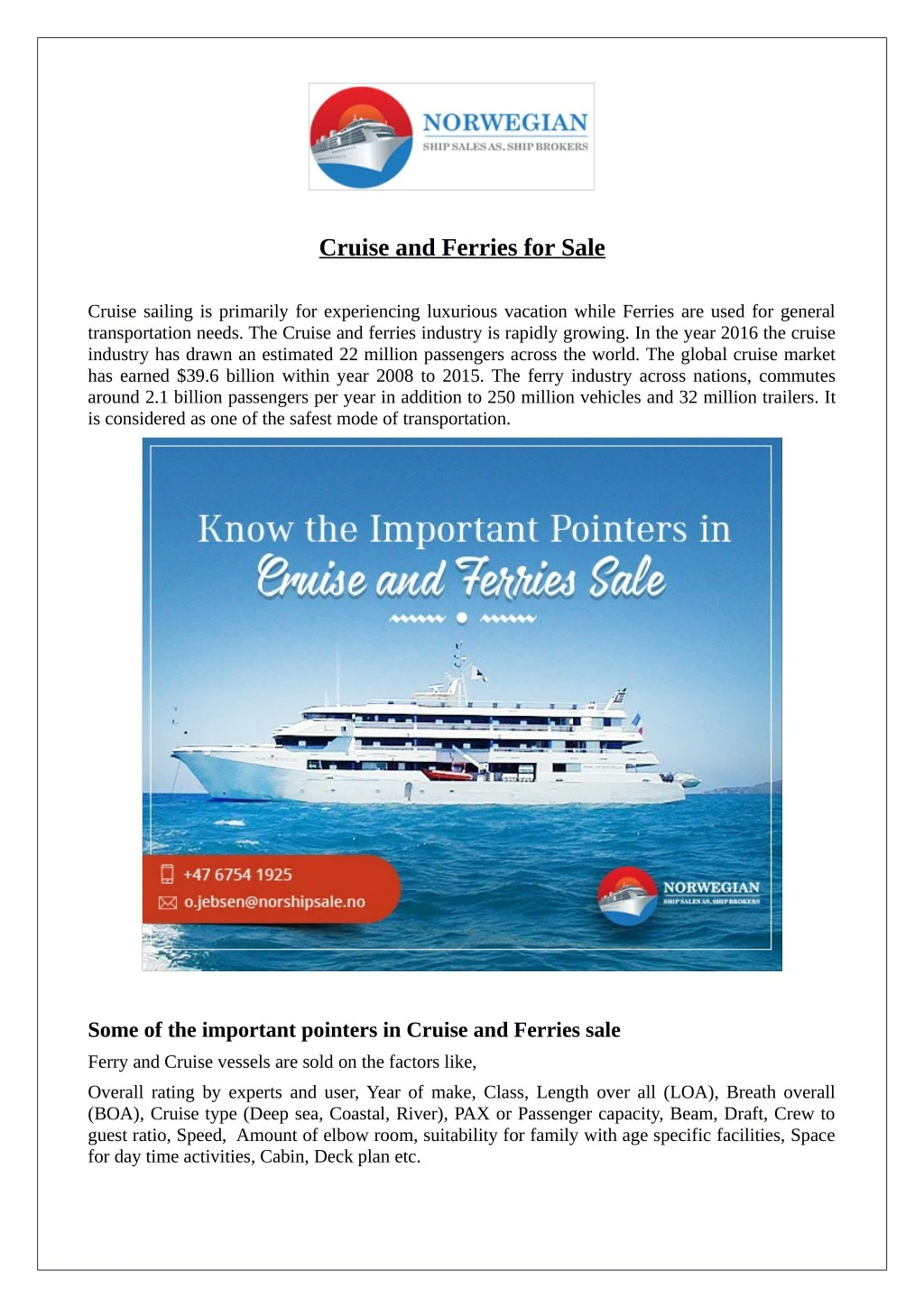 cruise and ferries for sale