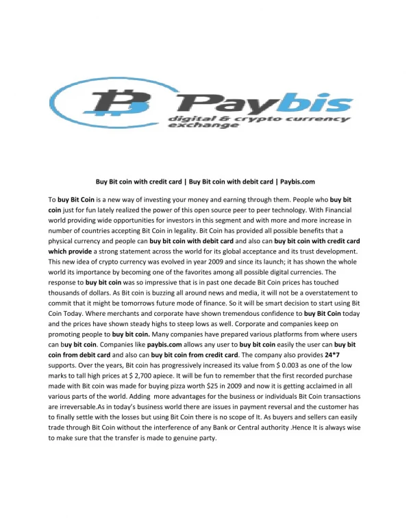 Buy Bitcoin with Credit Card - PayBis