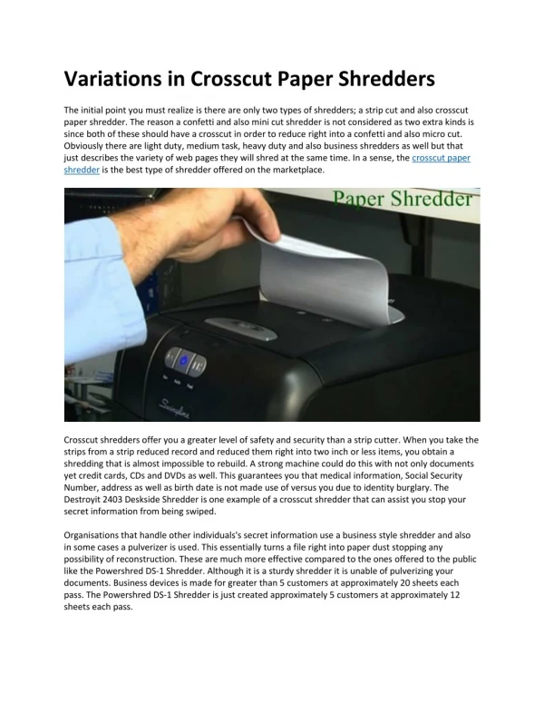 Variations in Crosscut Paper Shredders