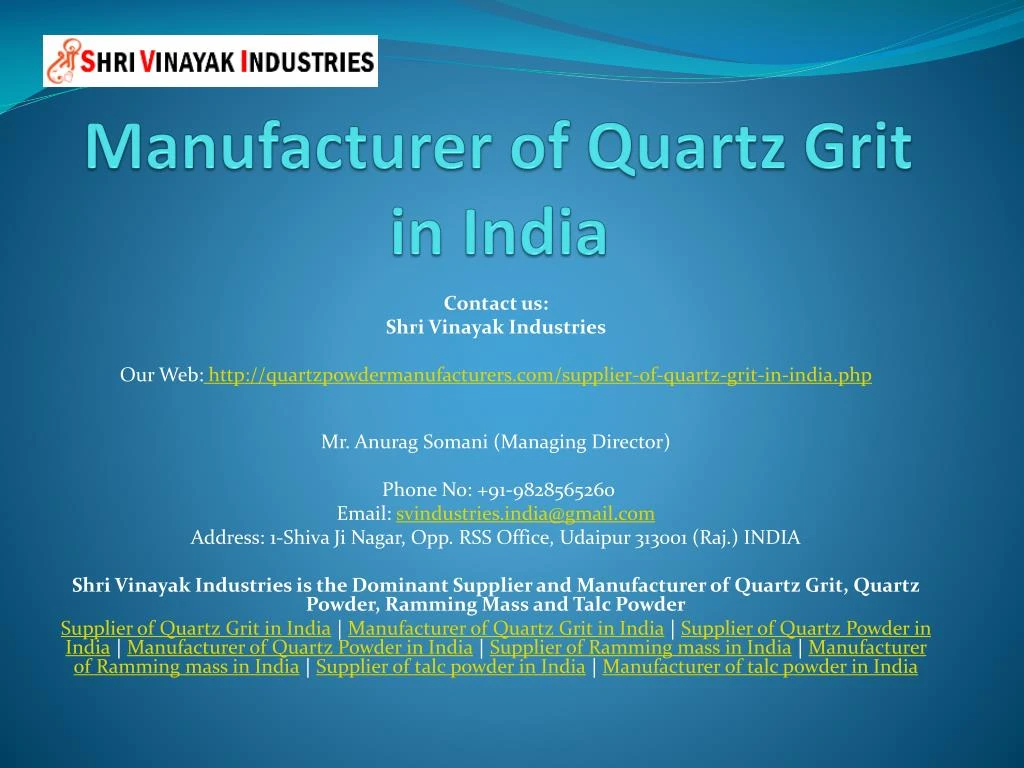 manufacturer of quartz grit in india