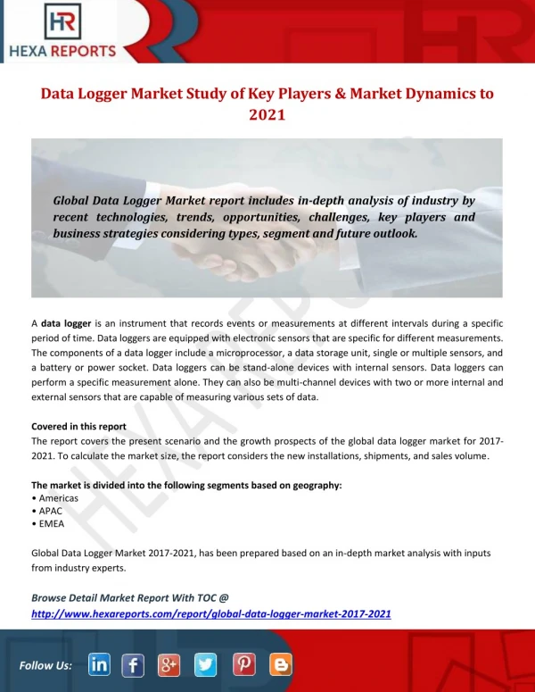Data Logger Market Study of Key Players & Market Dynamics to 2021