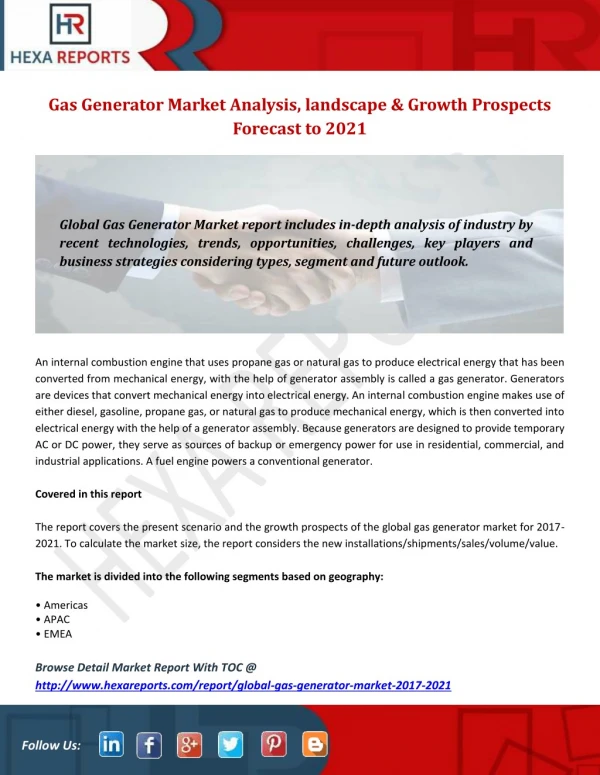 Gas Generator Market Analysis, landscape & Growth Prospects Forecast to 2021