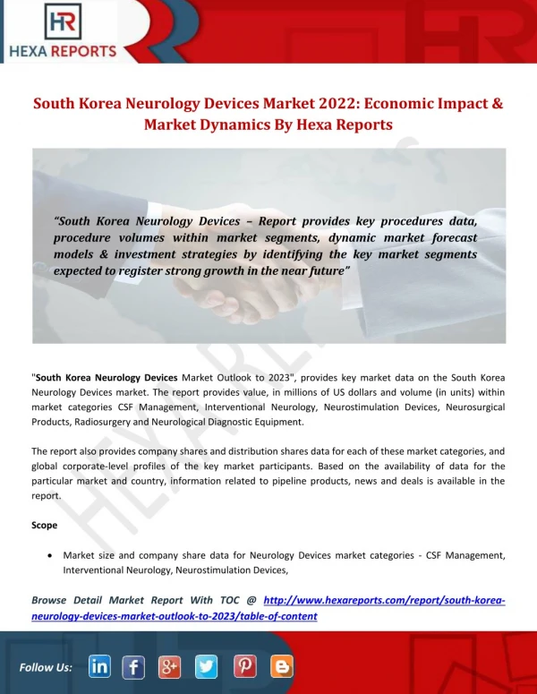 South Korea Neurology Devices Market 2022: Economic Impact & Market Dynamics By Hexa Reports