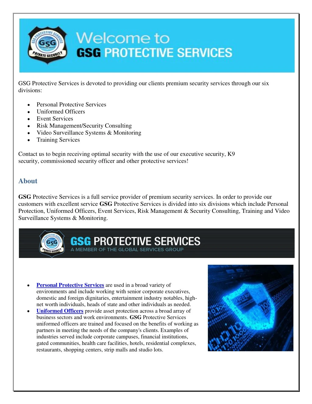 gsg protective services is devoted to providing