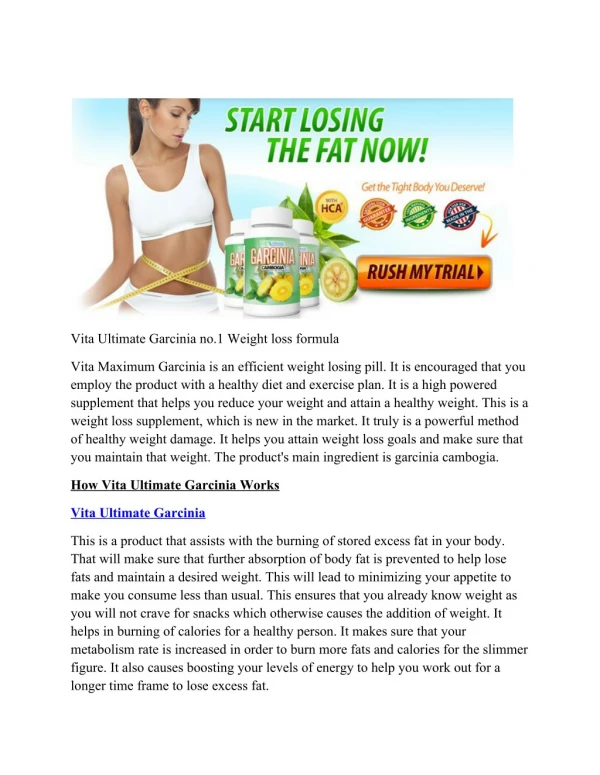 Vita Ultimate Garcinia is No.1 Weight loss formula