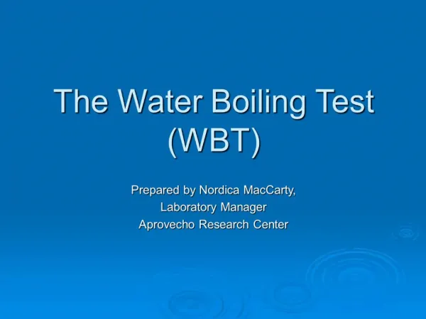 The Water Boiling Test WBT