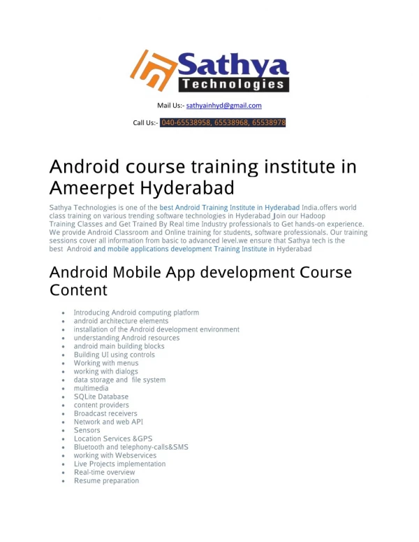 Android app Development Training In Hyderabad