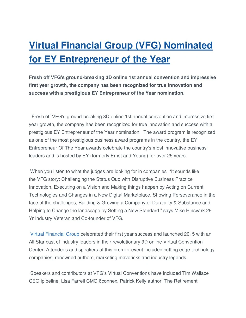 virtual financial group vfg nominated