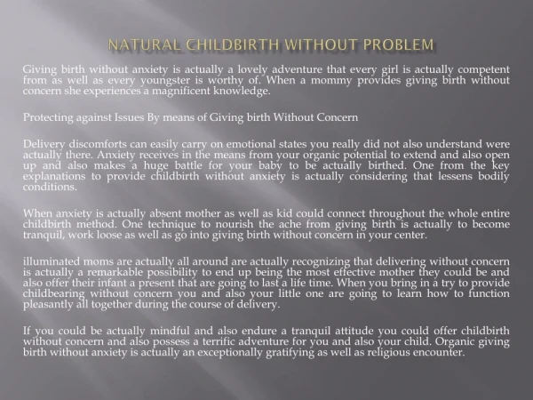 Natural Childbirth Without Problem