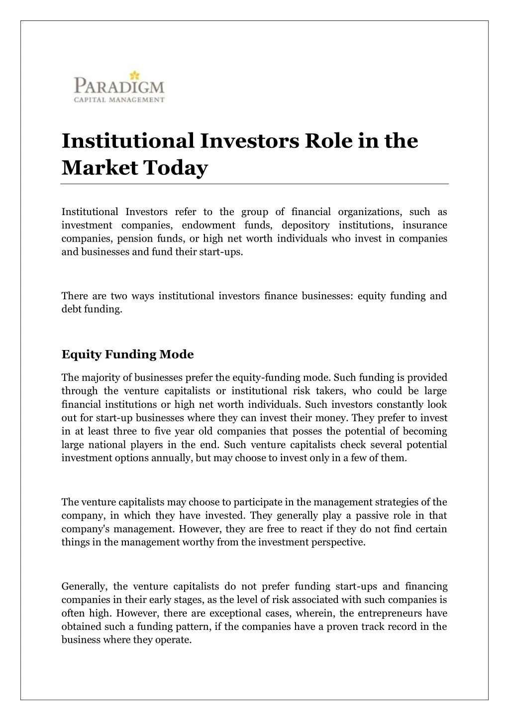 institutional investors role in the market today