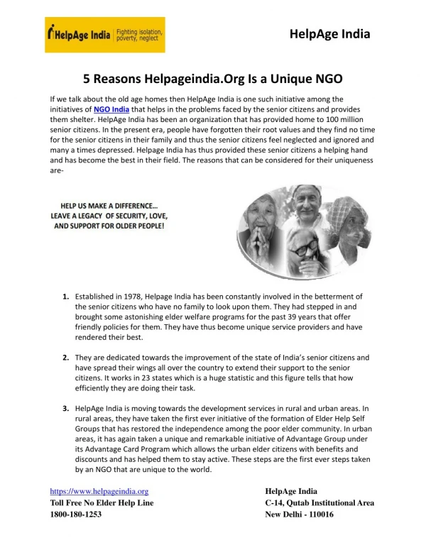 5 Reasons Helpageindia.Org Is A Unique NGO