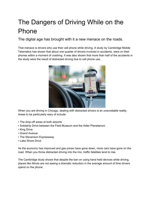 The Dangers of Driving While on the Phone