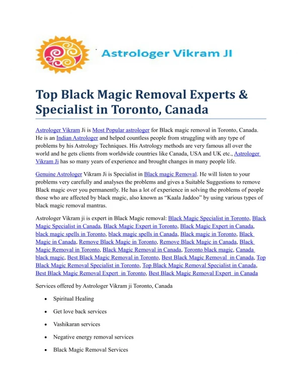 Top Black Magic Removal Experts & Specialist in Toronto