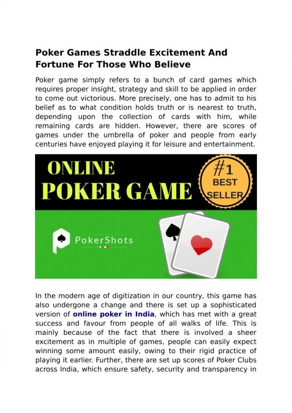 Poker Games Straddle Excitement And Fortune For Those Who Believe
