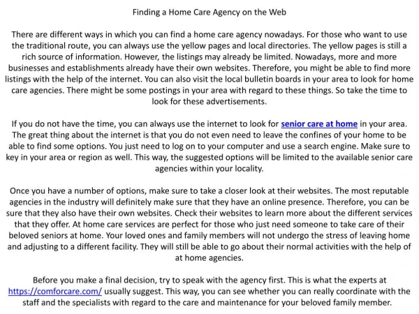 Finding a Home Care Agency on the Web