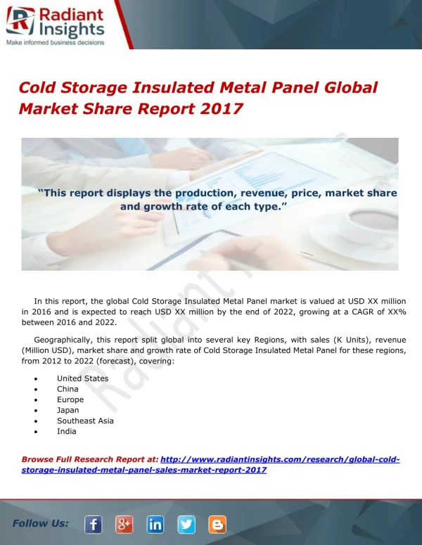 Cold Storage Insulated Metal Panel Global Market Share Report 2017
