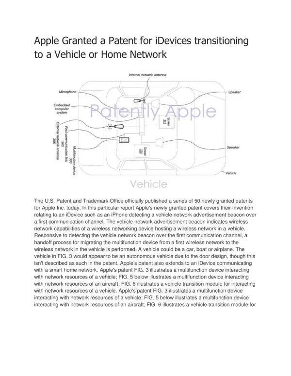 Apple Granted a Patent for iDevices transitioning to a Vehicle or Home Network