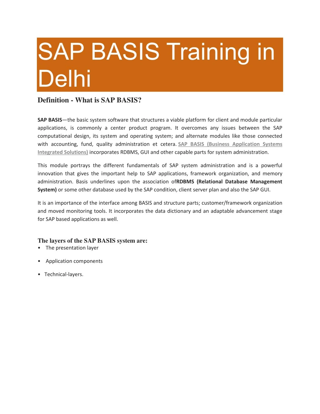 sap basis training in delhi definition what