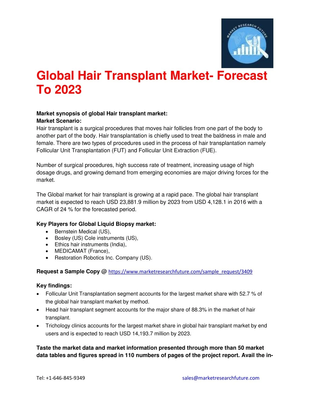 global hair transplant market forecast to 2023