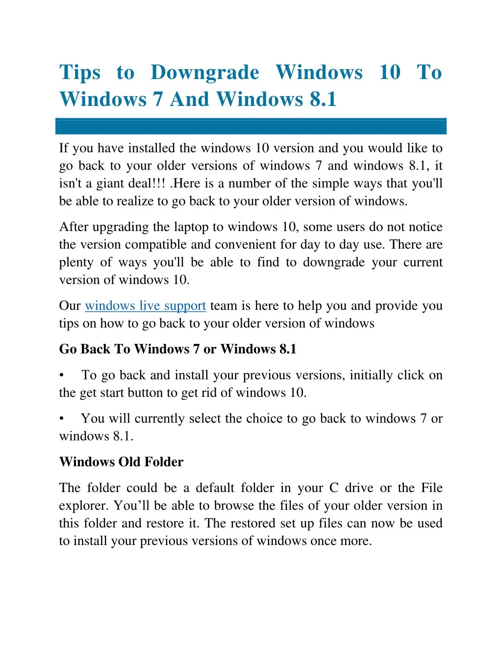 tips to downgrade windows 10 to windows