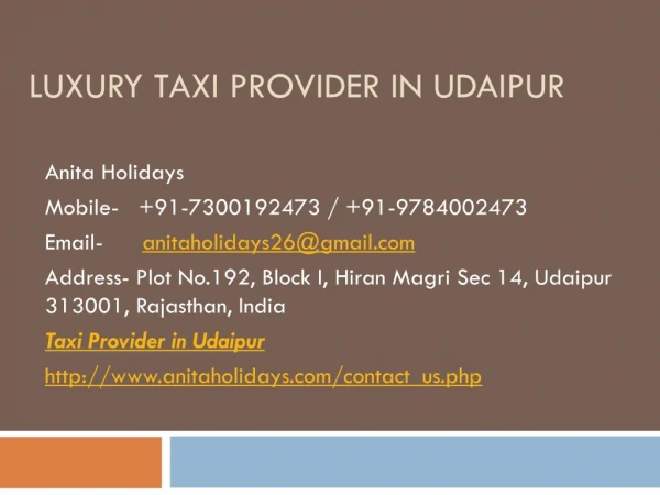 Luxury Taxi Provider in Udaipur