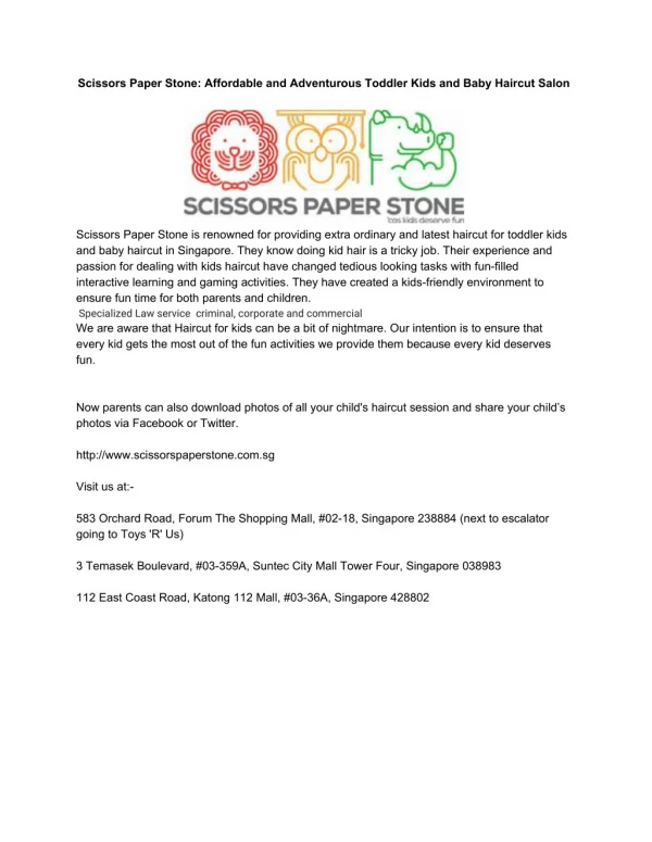 Scissors Paper Stone: Affordable and Adventurous Toddler Kids and Baby Haircut Salon
