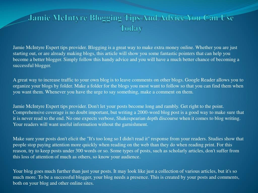 jamie mcintyre blogging tips and advice you can use today