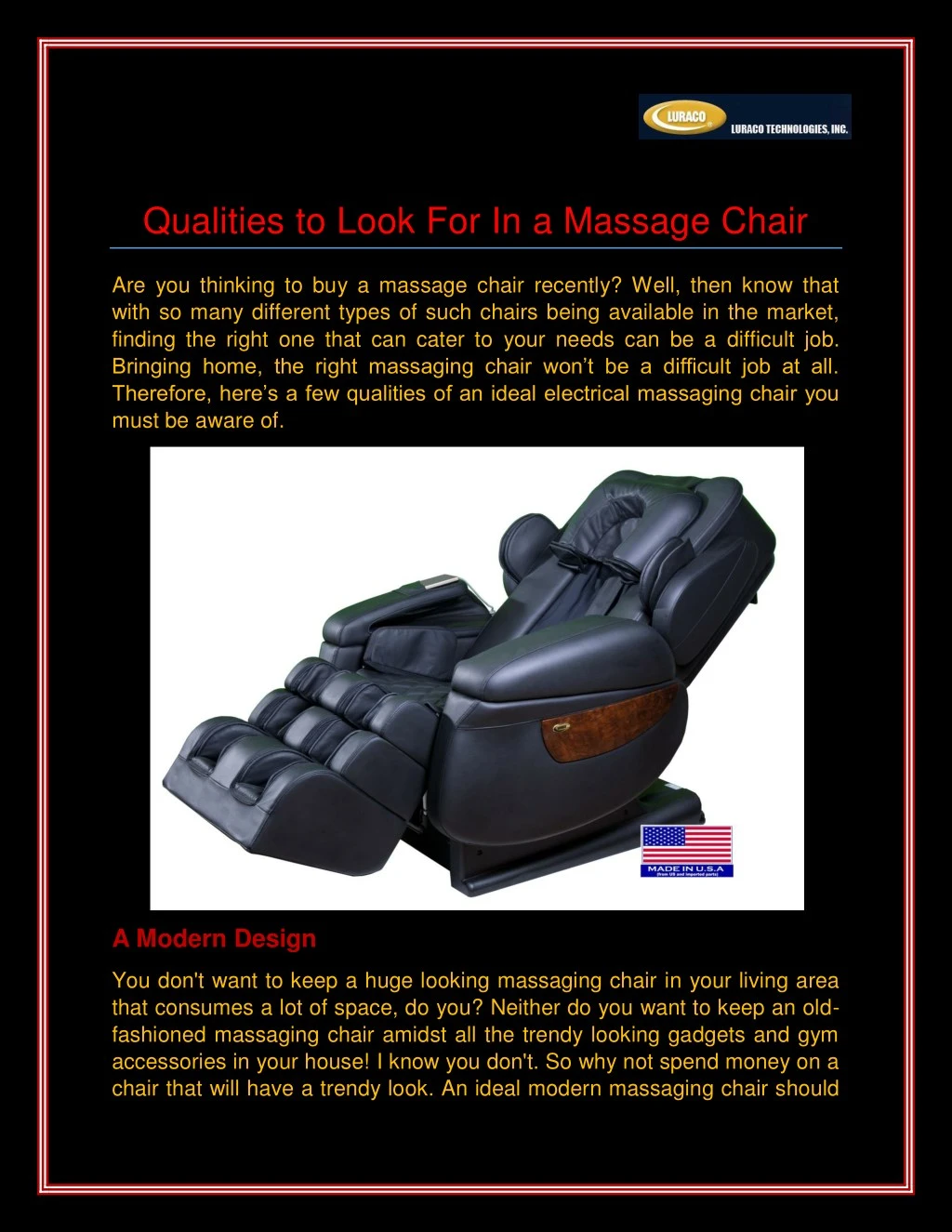 qualities to look for in a massage chair
