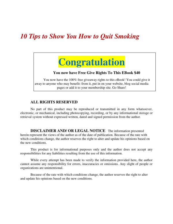 10 Tips to Show You How to Quit Smoking PDF