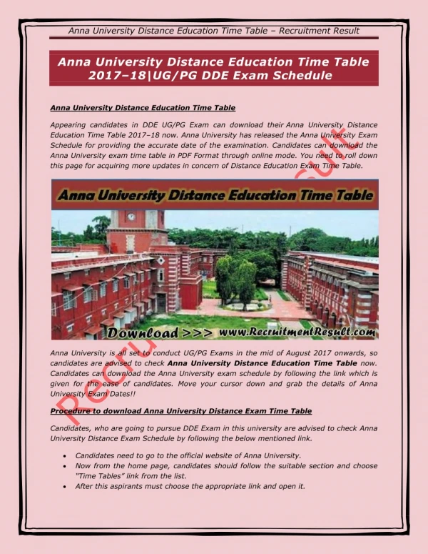 Anna University Distance Education Time Table